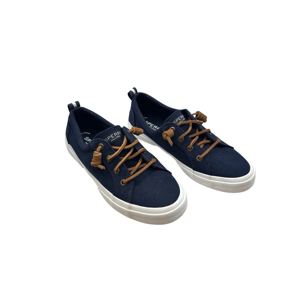 Sperry Crest Vibe Navy Linen Slip-On Barrel-Tied Lacing Women's Sneakers Sz 6